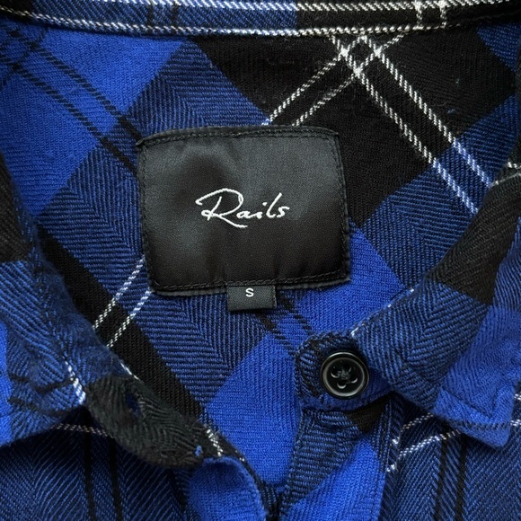 Rails Dylan Cobalt Tartan Plaid Button Down Cropped Shirt Small - Picture 8 of 12
